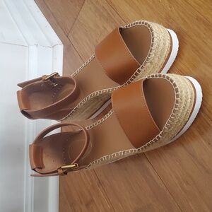 See By Chloe Glyn Tan Espadrille Platform Sandals Size 39
